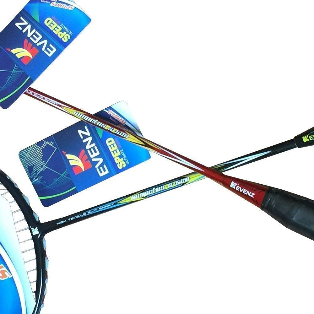 KEVENZ 12-Pack Advanced Nylon Feather Shuttlecocks, Carbon Fiber Badminton Rackets